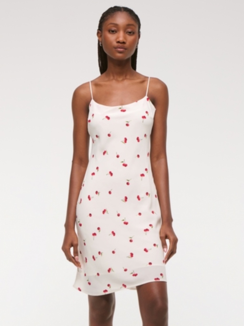 NWT Abercrombie & Fitch Cherry-Print Julia Slip Knee-Length Dress Large Petite